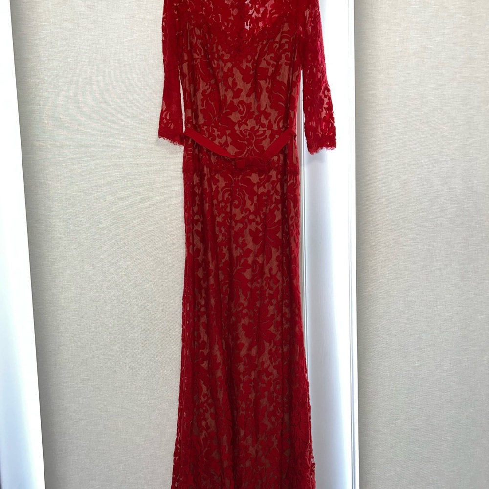 Tadashi Shoji Red Lace Long Sleeve Dress